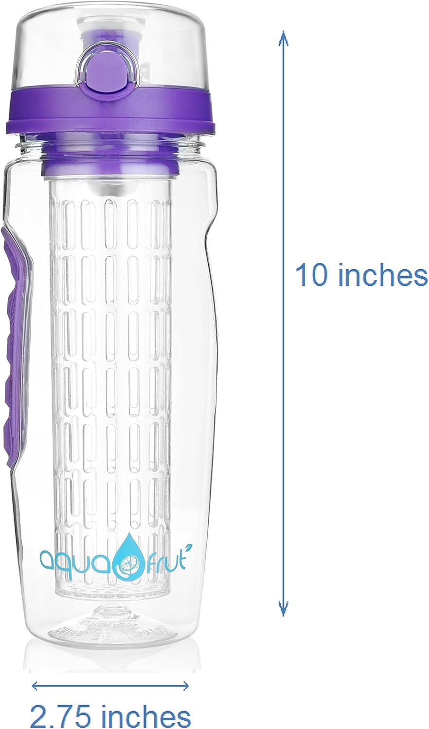 aquaFrut 32 OZ Fruit Infuser Water Bottle BPA-Free Fruit Infusion Sports Bottle - Flip Top Lid w Drinking Spout, Leak Proof, Made of Durable Tritan. Free Recipe eBook! (Teal)