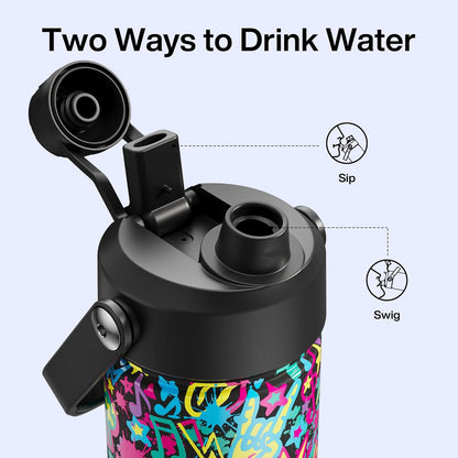 ENCOOL Insulated Water Bottle with Straw Stainless Steel Water Bottle, Leak-Proof, BPA-Free, Double Wall Vacuum Keeps Cold for 24 Hours for Sports, Travel, School (26 oz, Cotton Candy) - Colors B