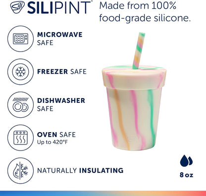Silipint 8oz Silicone Tumbler with Straw and Lid – Unbreakable, BPA Free, Non-Toxic, Dishwasher, Microwave, Freezer Safe Tumbler Cup – Drinkware for Juice, Smoothies, Coffee (Cool Berry Crush)