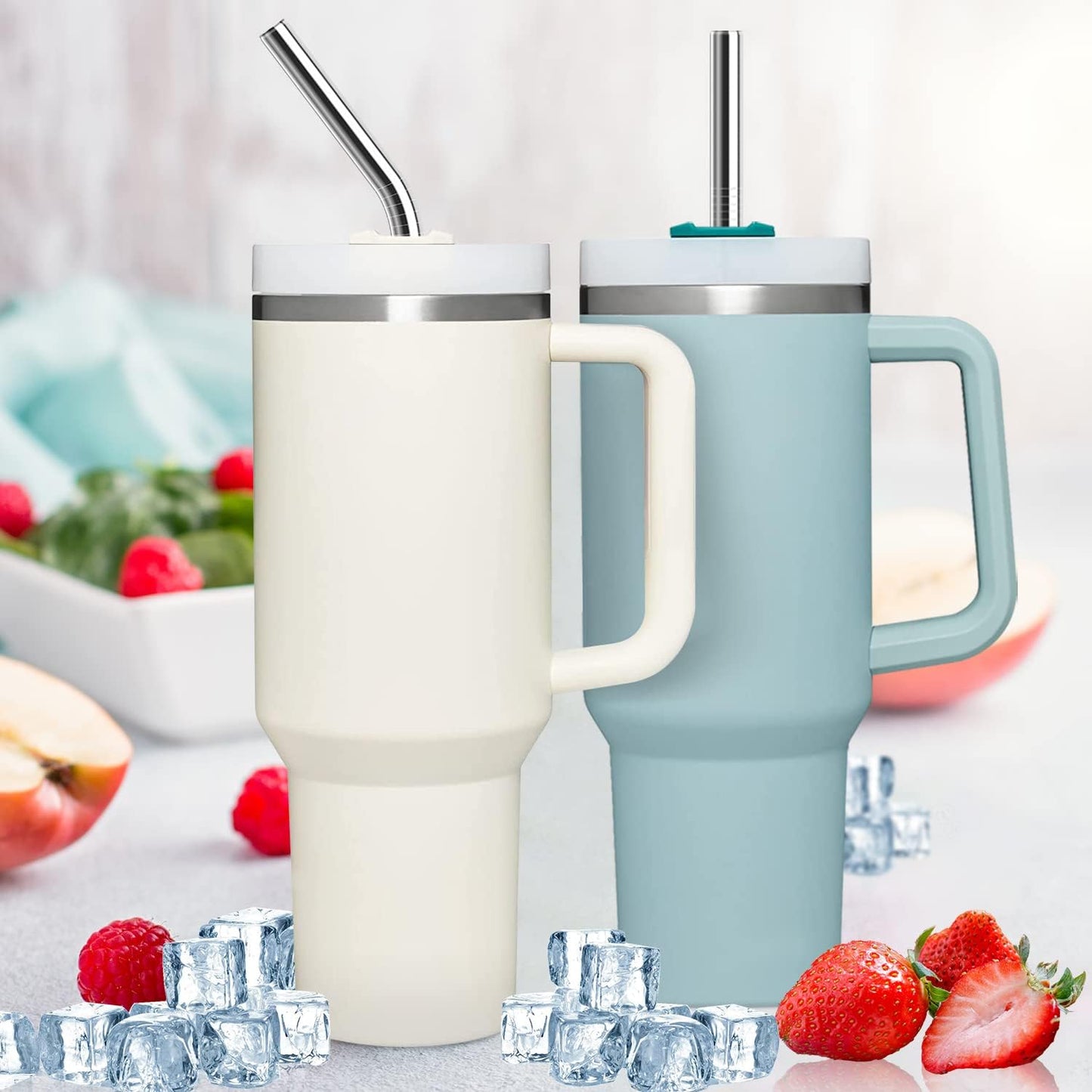 6 Pack Stainless Steel Straw Replacement 40 oz for Stanley Adventure Travel Tumbler, Reusable Straws with Cleaning Brush Compatible with Stanley 40oz Cup Tumbler