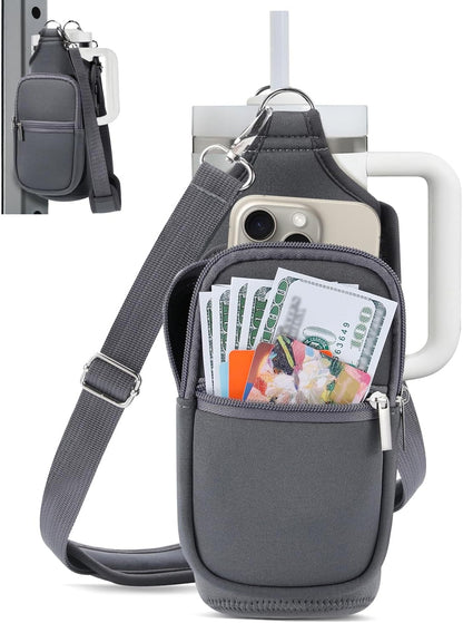 IPOW Magnetic Gym Bag Water Bottle Carrier Holder with Phone Pockets & Shoulder Strap for Men Women,Water Bottle Holder, Gym Pouch, Crossbody Bag for Travel, Sports, Work, Fitness - Black