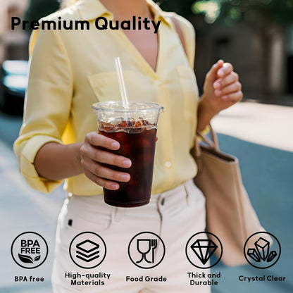 AOZITA 25 Pack - 16 oz Plastic Cups with Lids and Straws, Clear Iced Coffee Cups with Lids, Disposable Cups with Lids for Cold Drinks, Iced Tea, Milkshakes, Smoothies - Durable & BPA Free