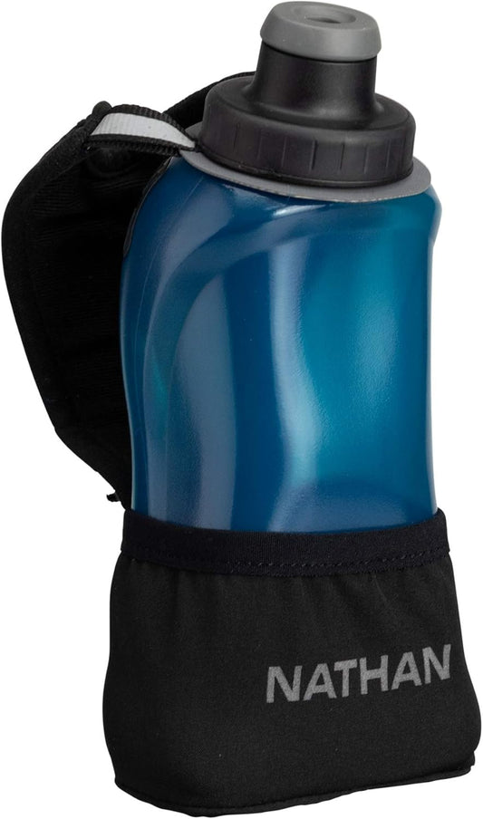 Nathan Running Handheld Water Bottle Adjustable No-Grip Quick Squeeze Lite Hand Strap. Reflective Hydration