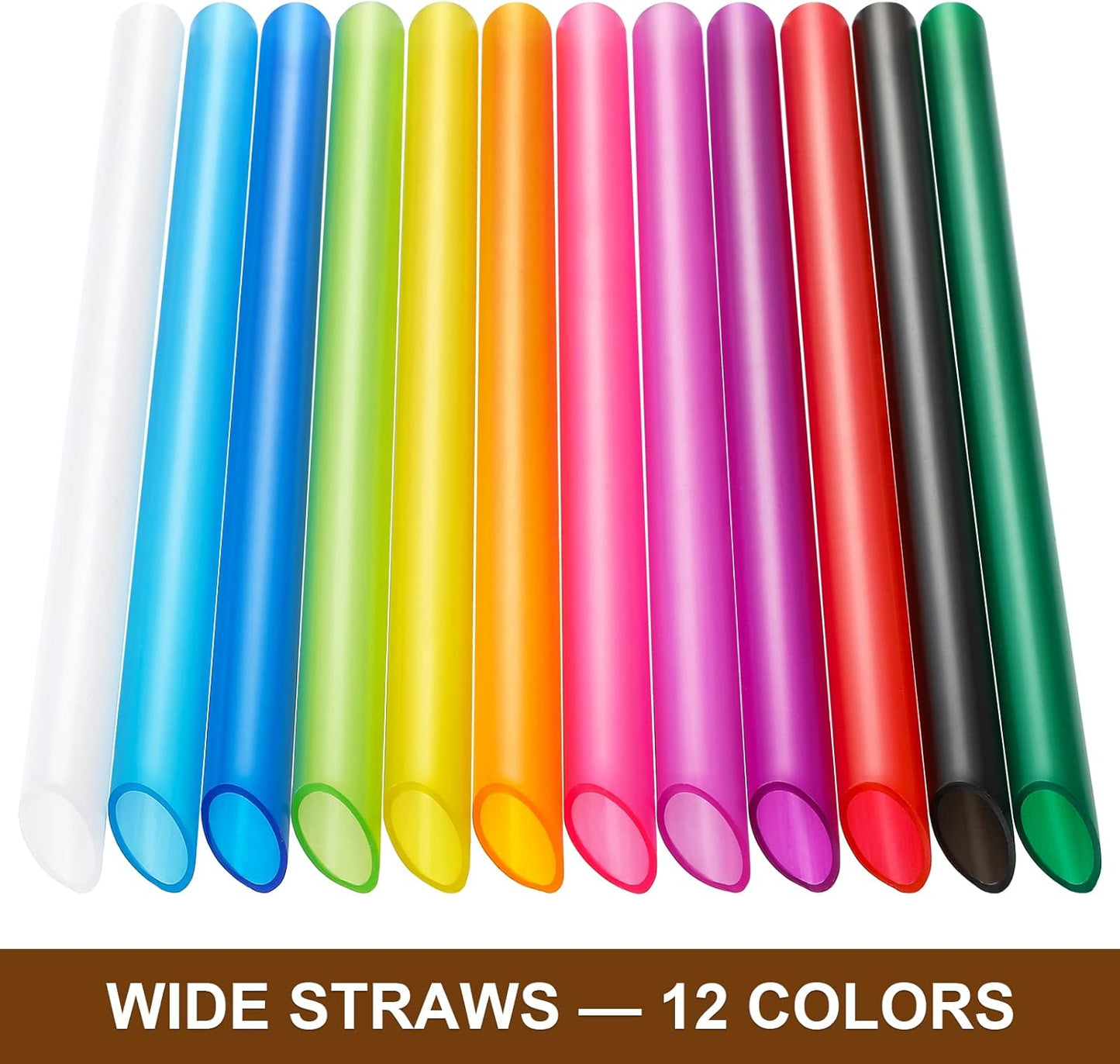 [Angled Tips] 8 Pcs Reusable Jumbo Wide Boba Straws & Smoothie Straws, Multi Colors Reusable Straw, BPA FREE Food-Grade Tritan Plastic Straw for Bubble Tea(Tapioca Boba Pearls) Milkshakes w/ 2 Brushes