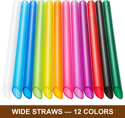 [Angled Tips] 8 Pcs Reusable Jumbo Wide Boba Straws & Smoothie Straws, Multi Colors Reusable Straw, BPA FREE Food-Grade Tritan Plastic Straw for Bubble Tea(Tapioca Boba Pearls) Milkshakes w/ 2 Brushes