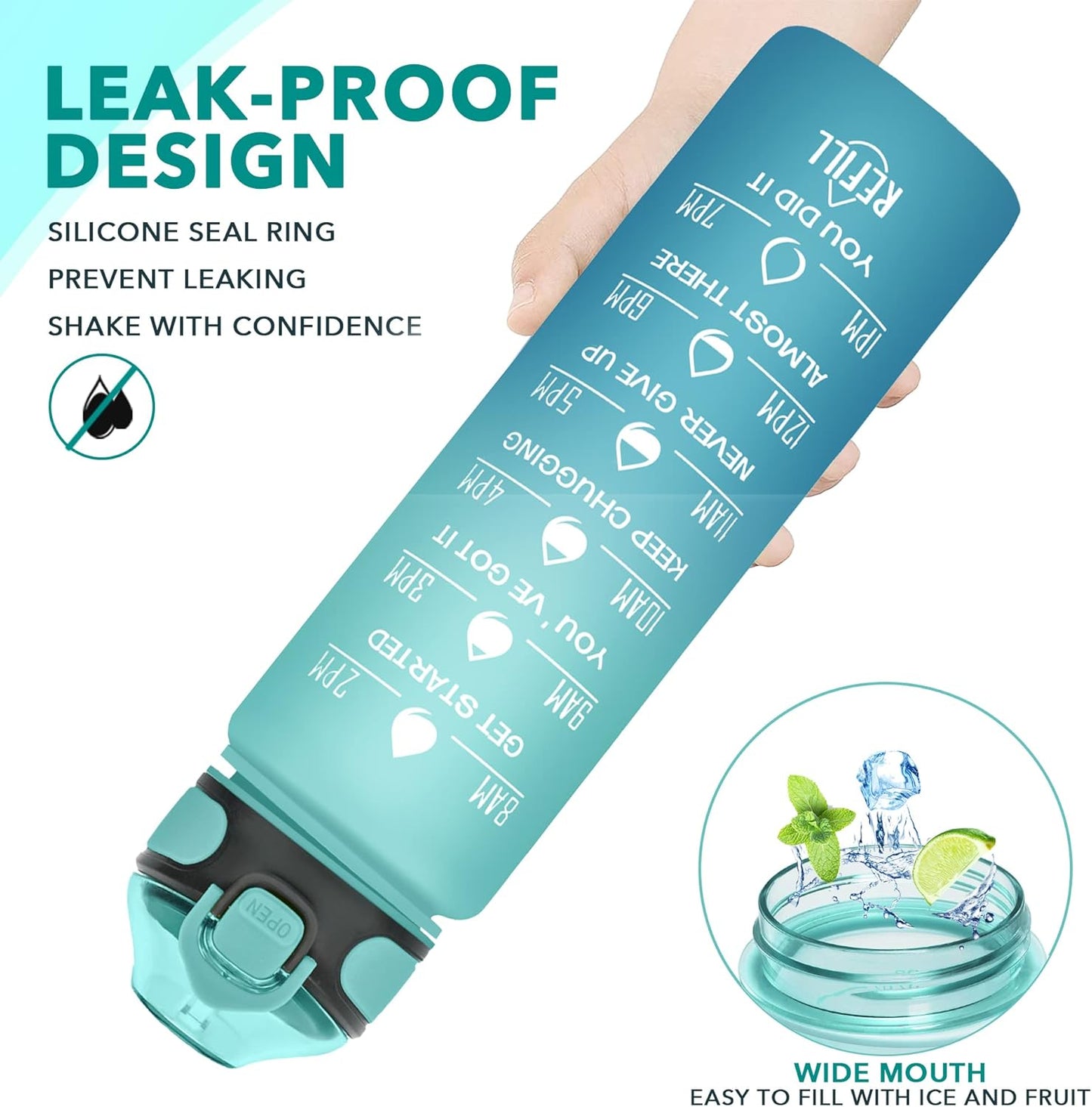 Enerbone 32 oz Drinking Water Bottle with Times to Drink and Straw, Motivational with Carrying Strap, Leakproof BPA & Toxic Free, Ensure You Drink Enough Water for Fitness Gym Outdoor