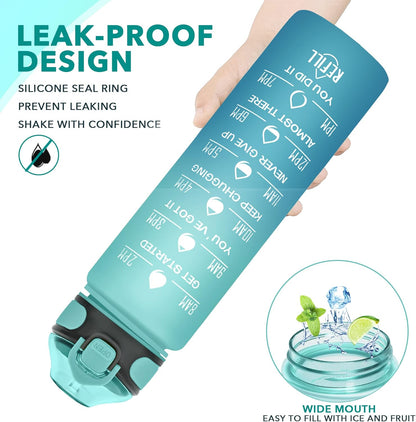 Enerbone 32 oz Drinking Water Bottle with Times to Drink and Straw, Motivational with Carrying Strap, Leakproof BPA & Toxic Free, Ensure You Drink Enough Water for Fitness Gym Outdoor
