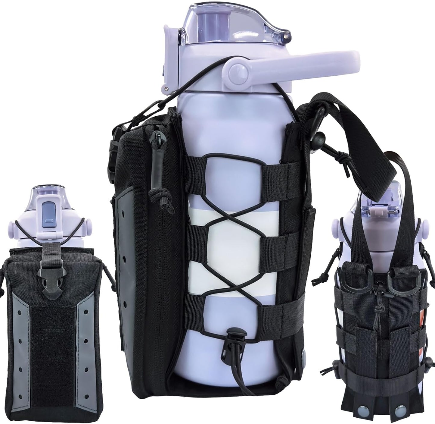 Molle Water Bottle Holder Pouch, 16-77 oz Adjustable Capacity Tactical Bottle Bag, Compatible with Backpack, Vest, Belt for Outdoor Activities