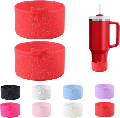 2PCS Bow Silicone Boot for Stanley Quencher Tumbler 30oz 40oz & IceFlow 20oz 30oz& Hydro Flask Water Bottle 12-24 oz Protective Bottom Sleeve Cover for Stanley Cup Accessories& Owala 24oz