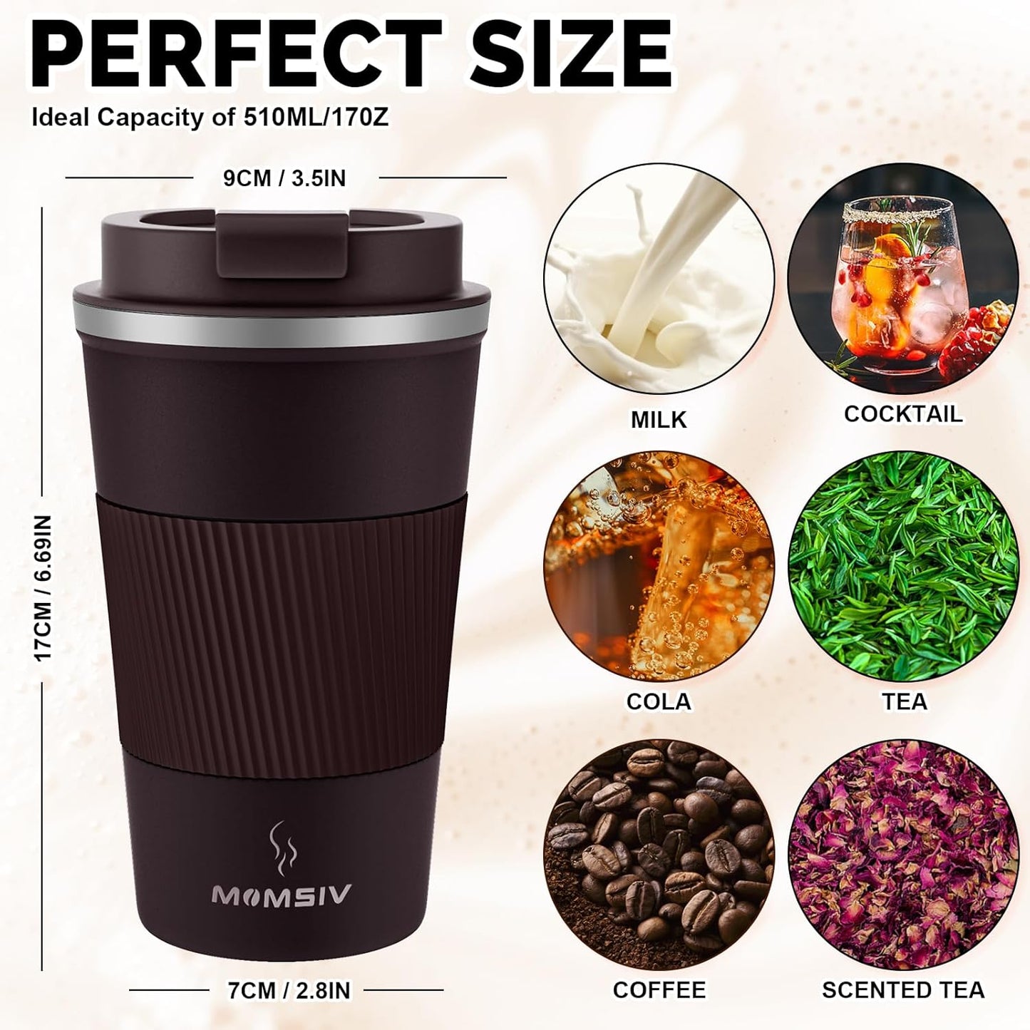 MOMSIV 12oz Travel Mug, Insulated Coffee Cup with Leakproof Lid, Travel Coffee Mug Vacuum Stainless Steel Double Walled Reusable Coffee Cup for Hot and Cold Water Coffee