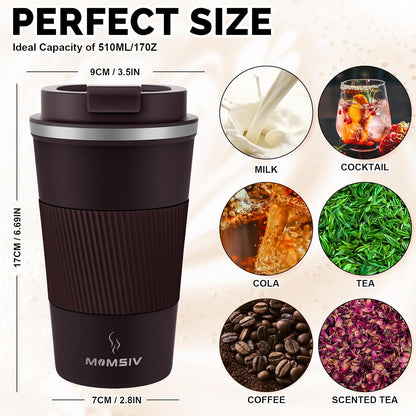 MOMSIV 12oz Travel Mug, Insulated Coffee Cup with Leakproof Lid, Travel Coffee Mug Vacuum Stainless Steel Double Walled Reusable Coffee Cup for Hot and Cold Water Coffee