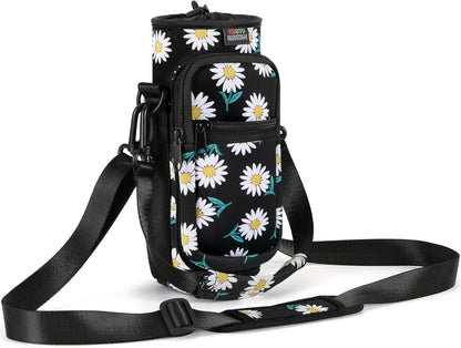 Nuovoware Water Bottle Carrier Bag,25oz/40oz/64oz Bottle Pouch Holder,Adjustable Shoulder Hand Strap 2 Pocket Sling Neoprene Sleeve Sports Accessories for Hiking Travelling Camping