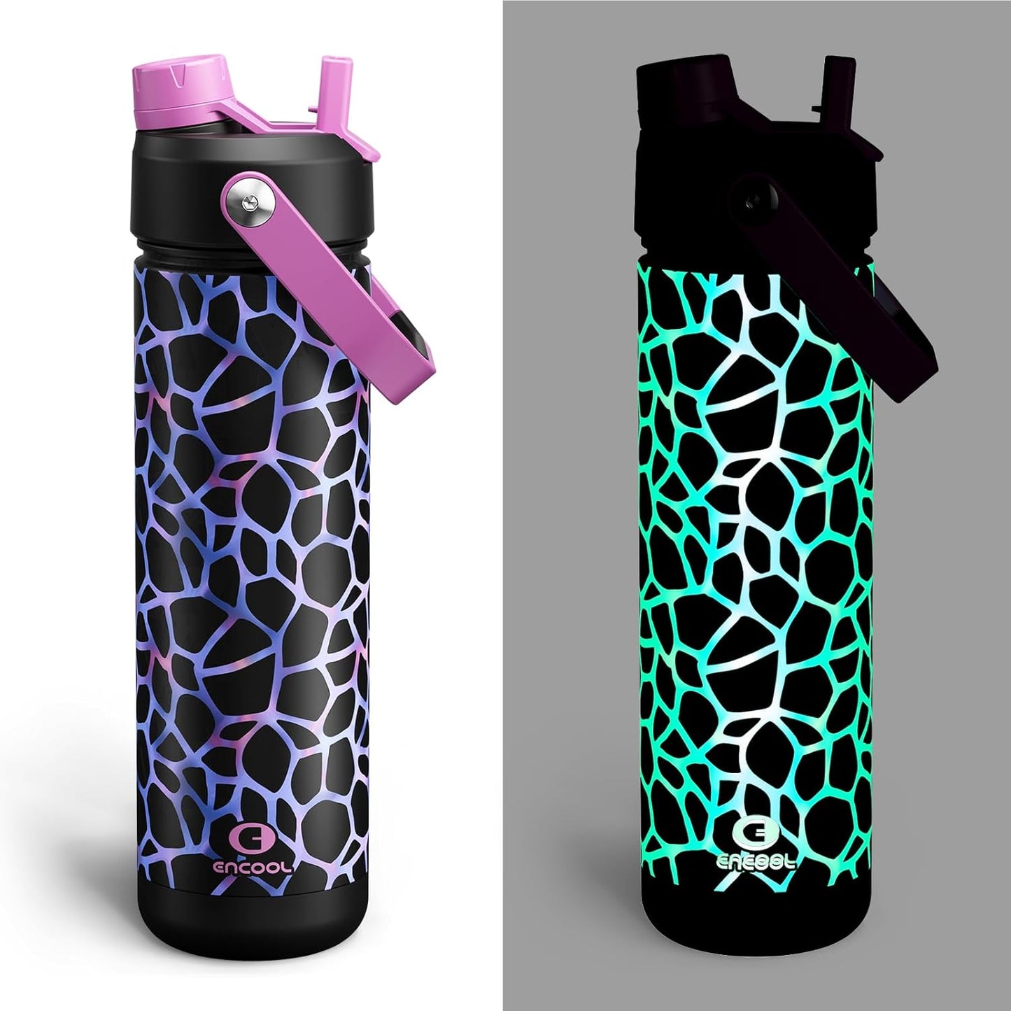 ENCOOL Insulated Water Bottle with Straw Stainless Steel Water Bottle, Leak-Proof, BPA-Free, Double Wall Vacuum Keeps Cold for 24 Hours for Sports, Travel, School (26 oz, Cotton Candy) - Colors B