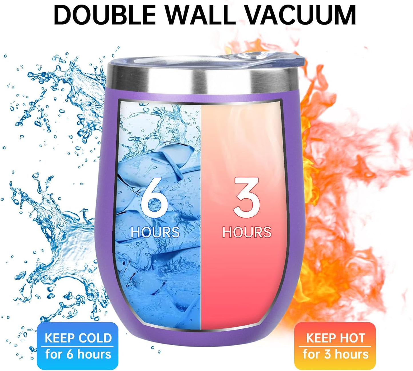 MEZMUT 12 Oz Insulated Wine Tumbler with Lid Double Wall Vacuum Stainless Steel Wine Glass Coffee Mug Insulated Tumbler Cup for Champaign, Cocktail, Beer (Black, 1 Pack)