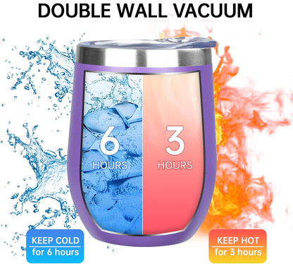 MEZMUT 12 Oz Insulated Wine Tumbler with Lid Double Wall Vacuum Stainless Steel Wine Glass Coffee Mug Insulated Tumbler Cup for Champaign, Cocktail, Beer (Black, 1 Pack)