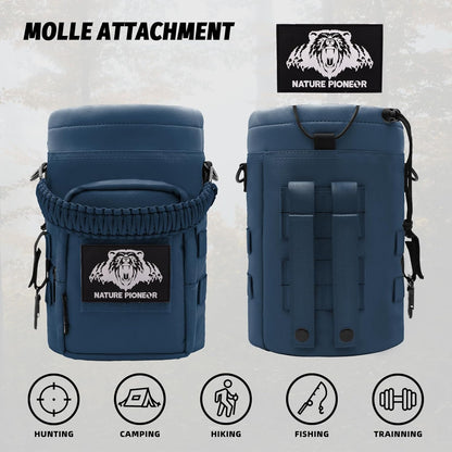 NATURE PIONEOR 32 64 128oz Tactical Water Bottle Pouch, Multi-Function Tactical Water Bottle Bag with Adjustable Shoulder Strap, Half/One Gallon Molle Strap Carrier Holder