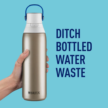 Brita Stainless Steel Premium Filtering Water Bottle, BPA-Free, Reusable, Insulated, Replaces 300 Plastic Water Bottles, Filter Lasts 2 Months or 40 Gallons, Includes 1 Filter, Glacier - 20 oz