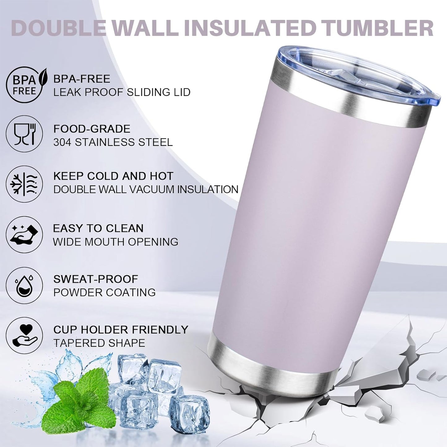 20oz Tumbler with Lid Double Wall Vacuum Insulated Travel Coffee Mug Stainless Steel Thermal Cup Powder Coated Sturdy Coffee Tumbler for Hot and Cold Beverage (Baby blue,1)