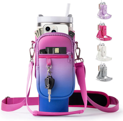 linmaya Water Bottle Carrier Bag for Stanley Cup 40/30oz with Phone Holder Pockets,Neoprene Water Bottle Cross-body Bag with Adjustable Shoulder & Hand Strap Stanley Cup Accessories
