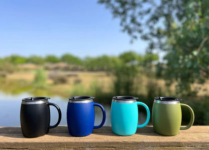 CHILLOUT LIFE Stainless Steel Insulated Coffee Mugs Set of 2 (14oz) – Double Wall Coffee Cups with Spill Resistant Lid & Strong Handle, Shatterproof Cups for Cold Drinks and Hot Beverages