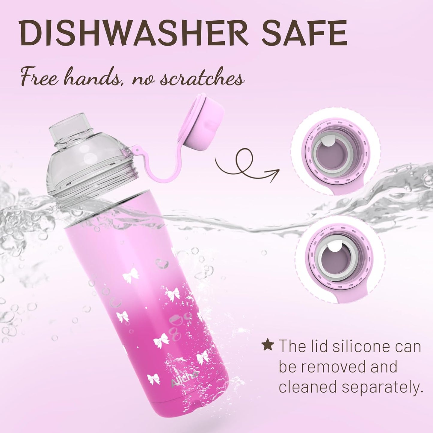 Allcho Insulated Water Bottle for Women, 18oz Stainless Steel Leak Proof Tumbler with 2 Lids, BPA-Free Tritan Chug & Straw Lid, Double Wall Vacuum Flask