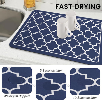 WISELIFE Dish Drying Mat Super Absorbent Drying Mat Large Dish Drying Mats for Kitchen Counter Easy Clean Dish Mat Kitchen Drying Mat15"x 18" Stylish Grey