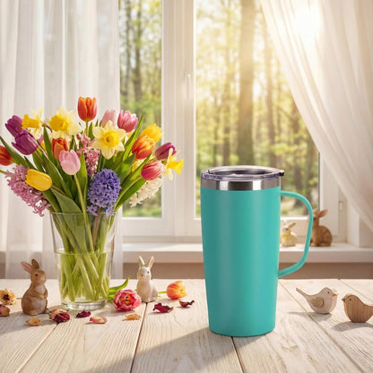 Trwcrt 19oz Insulated Coffee Mug with Handle, Double Wall Vacuum Stainless Steel Travel Coffee Tumbler, Blue