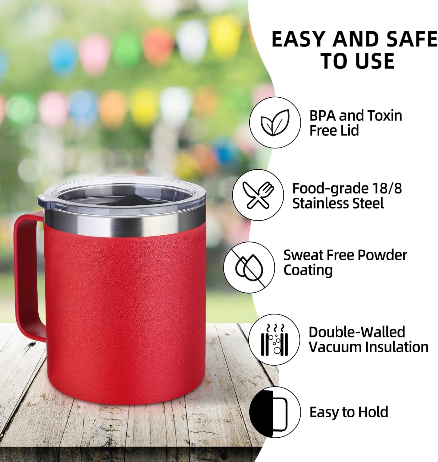 Volhoply 14oz Insulated Stainless Steel Coffee Mug with Lid Bulk 4 Pack,Double Wall Vacuum Travel Coffee Cup with Handle,Reusable Metal Cups Tumbler Cup,Camping Mugs,Ideal Gifts(Mix,4)