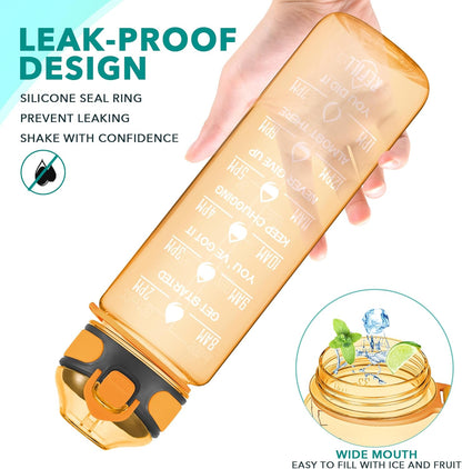 Enerbone 32 oz Drinking Water Bottle with Times to Drink and Straw, Motivational with Carrying Strap, Leakproof BPA & Toxic Free, Ensure You Drink Enough Water for Fitness Gym Outdoor