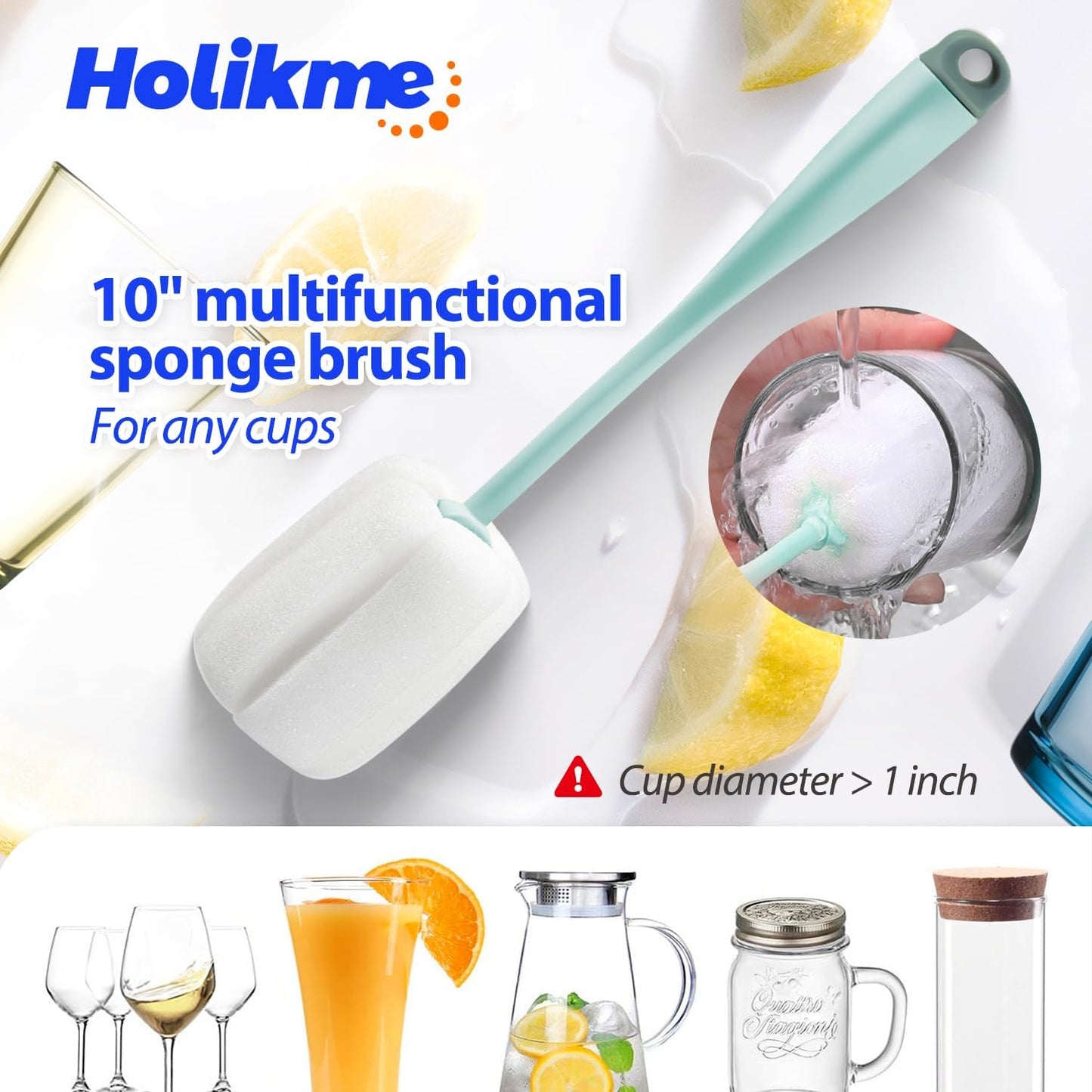 Holikme Bottle Brush Tube Cleaning Lab Set with Long Handle, Cup Cleaner for Washing Narrow Neck Beer Wine Decanter Pipes Lids Sinks Cap Covers, White
