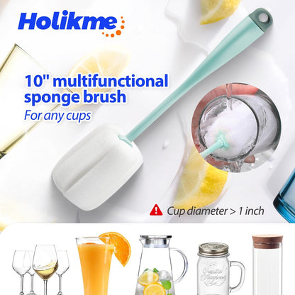 Holikme Bottle Brush Tube Cleaning Lab Set with Long Handle, Cup Cleaner for Washing Narrow Neck Beer Wine Decanter Pipes Lids Sinks Cap Covers, White