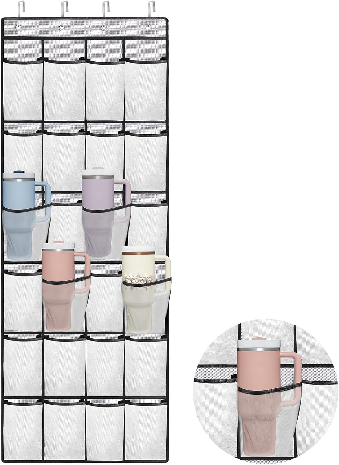 Stanley Cup Organizer - 24 Pocket Large Capacity Holder, Portable Foldable Hanging Bag for Cabinet, Wall, Door, RV - Kitchen Storage Accessories