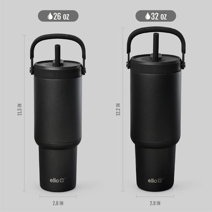 Ello Oasis Go+ 26oz Tumbler with Top Handle and Retracting Straw | Reusable Insulated Stainless Steel Cup, 100% Leakproof Water Bottle, 24 Hours Cold, Cup Holder Friendly For Travel | Wild Rasberry