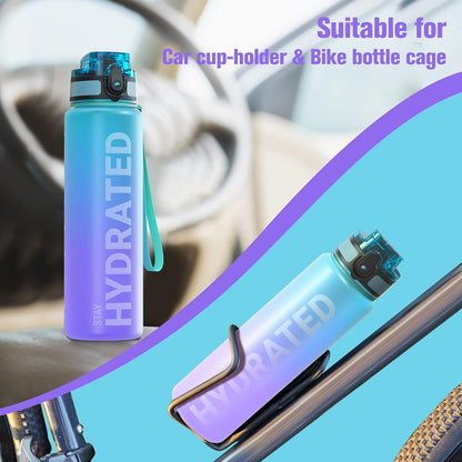Sahara Sailor Water Bottle 32oz, Durable and Leakproof Water Bottles Motivational with Time Marker, Tritan, BPA Free, Wide Mouth with Easy Clean Brush for Gym, Travel, Home, School, Office (1 Bottle)