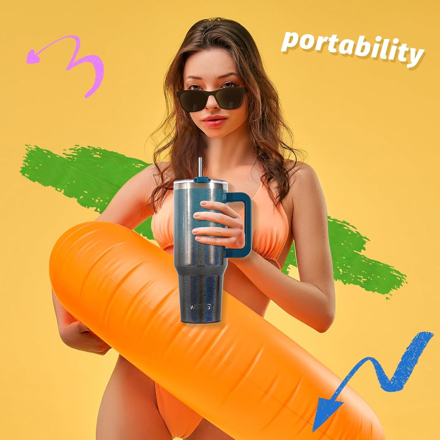 40 oz Tumbler with Handle,Tumbler with Lid and Straw,Double Wall Insulated Cup Stainless Steel Travel Mug(Cold for 34 Hours),Water Bottle for Iced Tea,Coffee,Cold Beverages(Purple)
