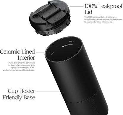 BrüMate Strova 18oz 100% Leakproof Insulated Coffee Mug | Ceramic-Lined Interior | Built-In Silicone Sleeve for Travel | Locking Flip Lid (Nightfall Blue)