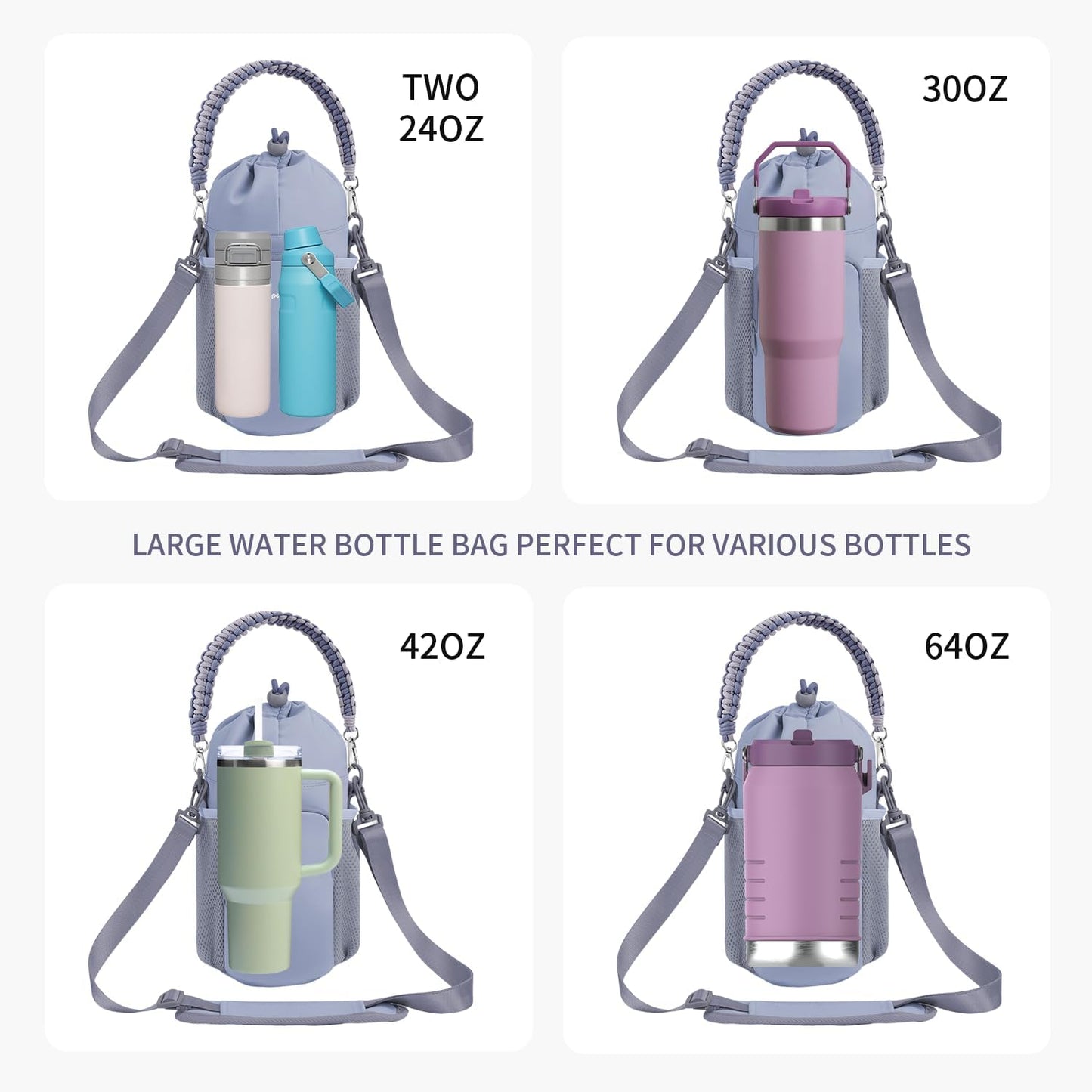 sportsnew Large Water Bottle Bag for 32/40/64oz Cup & Tumbler,Crossbody Insulated Cup Sleeve Bottle Holder Carrier with Strap