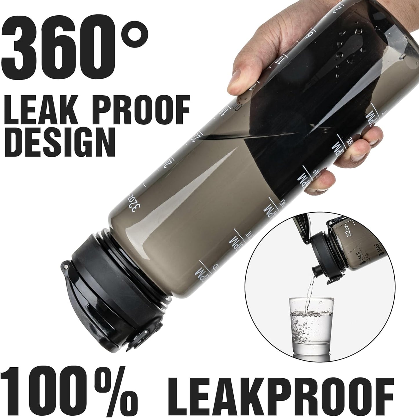 OLDLEY Water Bottle, 32oz Motivational Sports Water Bottle with Time Marker - Times to Drink - Tritan, BPA Free, Wide Mouth Leakproof, Clear (1 Bottle)