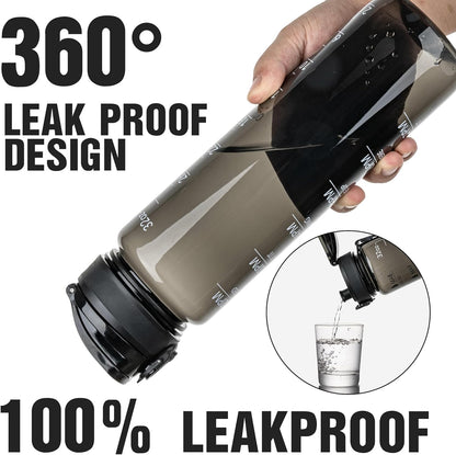 OLDLEY Water Bottle, 32oz Motivational Sports Water Bottle with Time Marker - Times to Drink - Tritan, BPA Free, Wide Mouth Leakproof, Clear (1 Bottle)