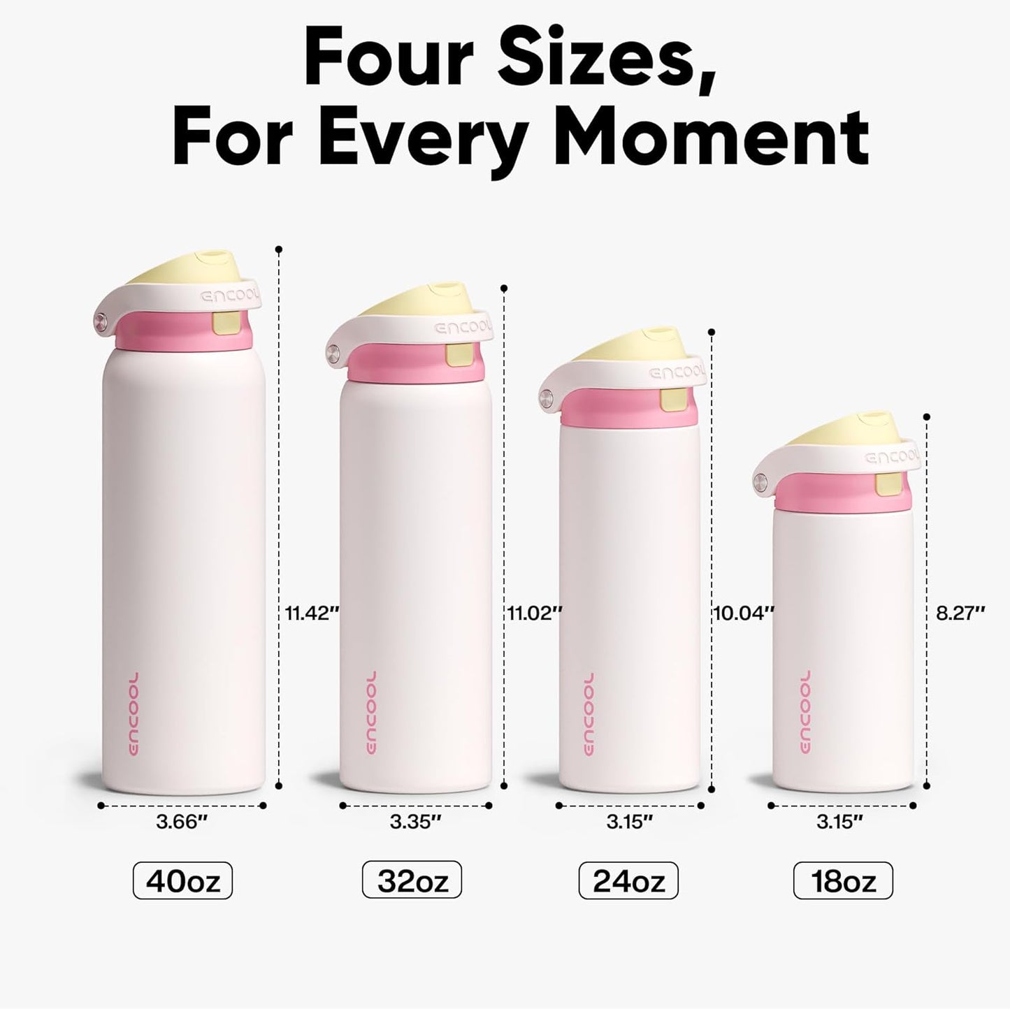 ENCOOL Leakproof Insulated Water Bottle with Straw Dual-Sip Water Bottle Bag-Safe Design for Work, Commute & Gym – Keeps Drinks Cold All Day, 24 oz, Lemonade Pink - Colors A