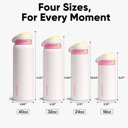 ENCOOL Leakproof Insulated Water Bottle with Straw Dual-Sip Water Bottle Bag-Safe Design for Work, Commute & Gym – Keeps Drinks Cold All Day, 24 oz, Lemonade Pink - Colors A