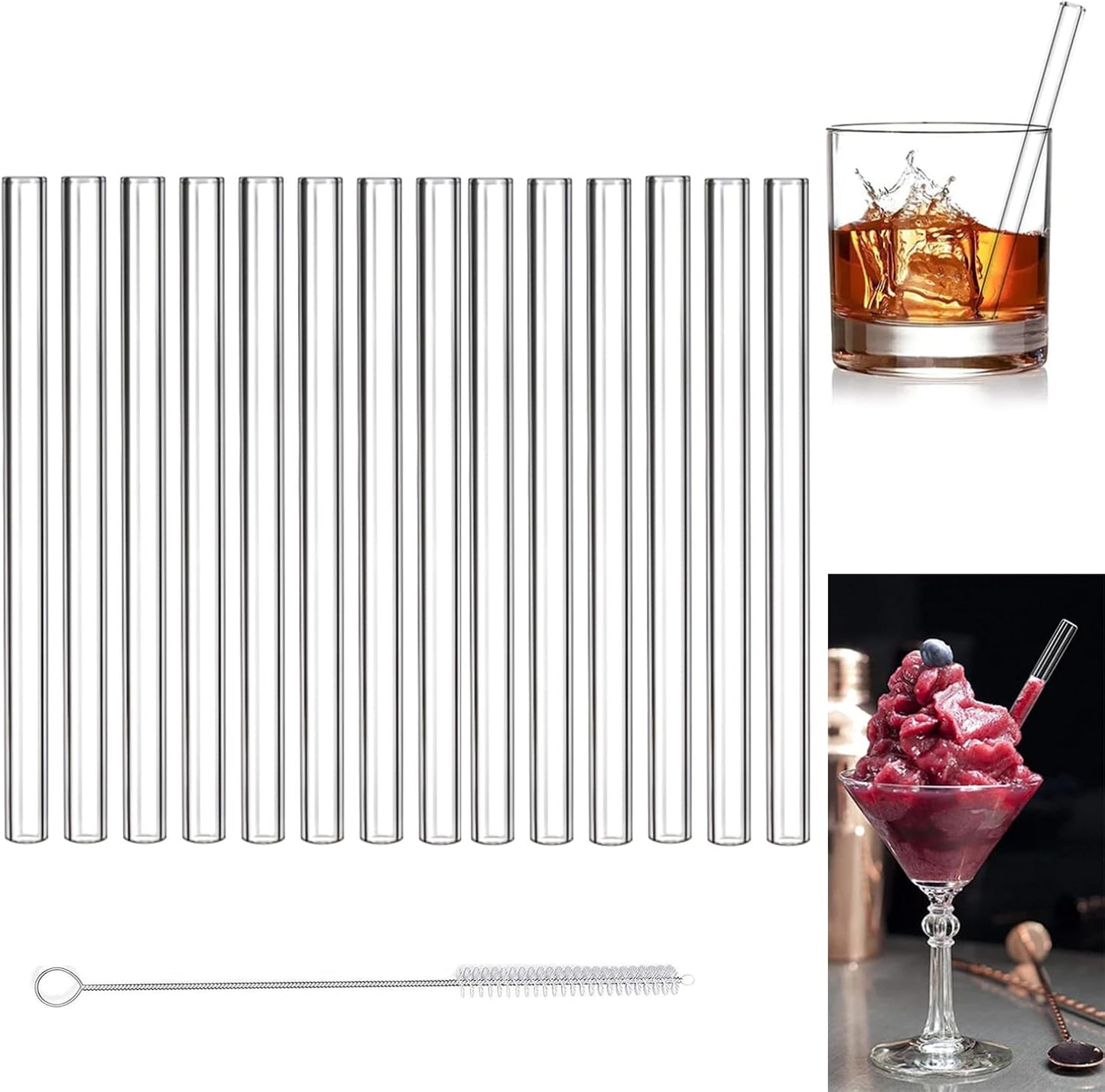 Reusable Glass Straws Shatter Resistant Clear, Skinny Glass Straw Bent Thin for 16 oz Cups Tumblers 9 inch 8mm