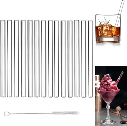 Reusable Glass Straws Shatter Resistant Clear, Skinny Glass Straw Bent Thin for 16 oz Cups Tumblers 9 inch 8mm