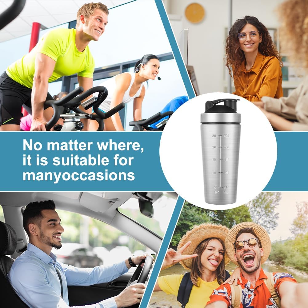 AOOWU Stainless Steel Shaker Bottle with Wire Whisk Ball 900ml, Leak Proof Metal Shaker Bottles for Protein Mixes, Supplement Protein Shake Cup, Water Bottle Portable Pre Workout Gym Sports