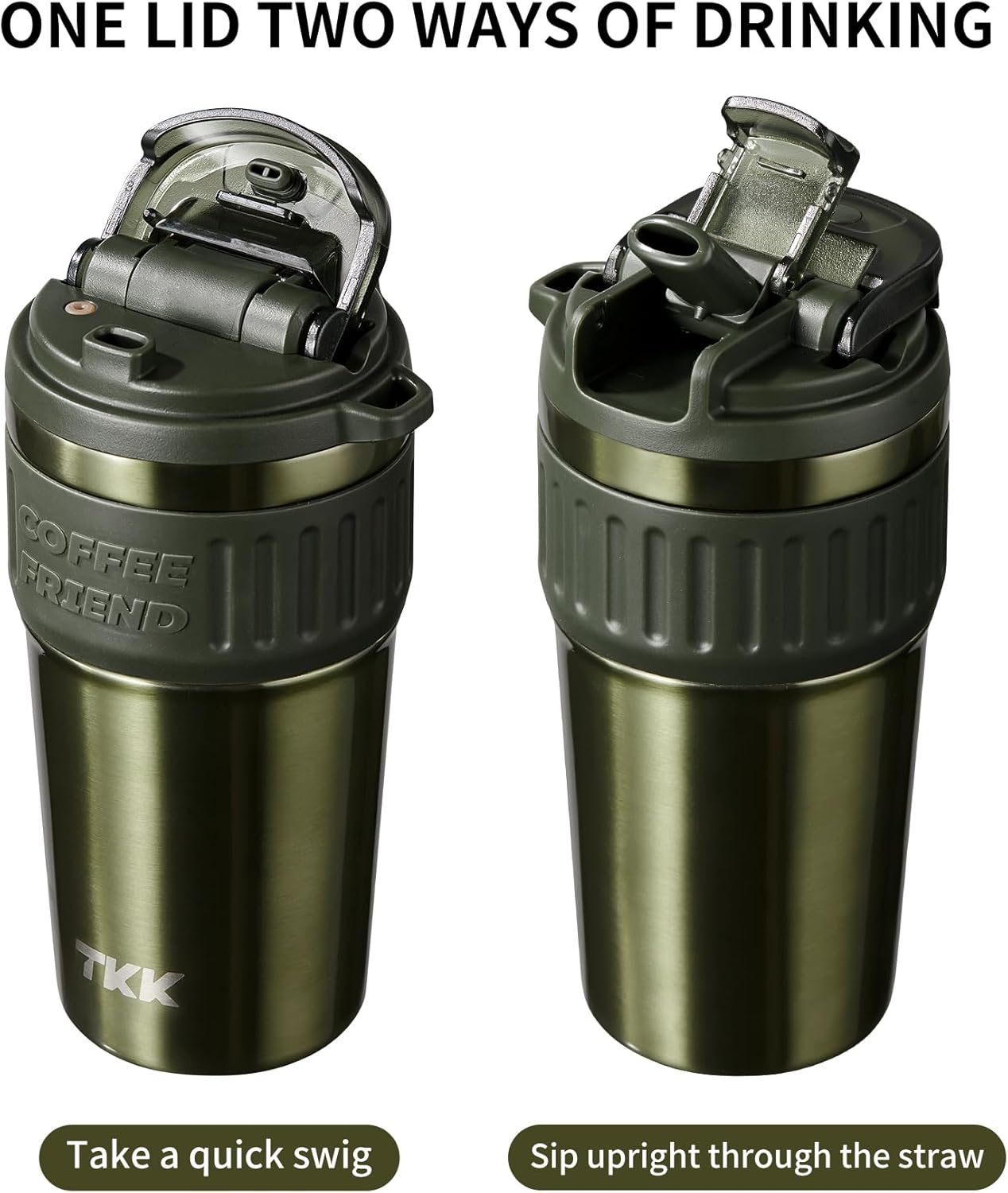 TKK Insulated Coffee Mug with Ceramic Coating, 21oz Iced Coffee Tumbler Cup with Straw Lid Double Wall Vacuum Leak Proof Travel Mug with Strap for Hot and Iced Beverage, Tungsten Steel