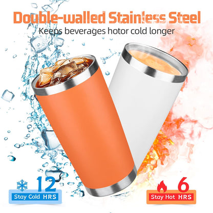 20 oz Tumbler with Lids and Straws, Stainless Steel Insulated Travel Coffee Mug, Double Wall Vacuum Insulated Tumblers, Powder Coated Coffee Tumbler for Cold & Hot Drinks (Light Purple)