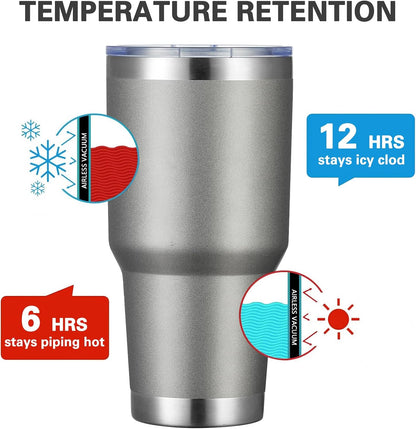 MEWAY 30oz Tumbler Double Wall Vacuum Insulated Travel Mug, Stainless Steel Tumbler with Lid, Durable Powder Coated Insulated Coffee Cup for Cold & Hot Drinks (Silver,1 PACK)