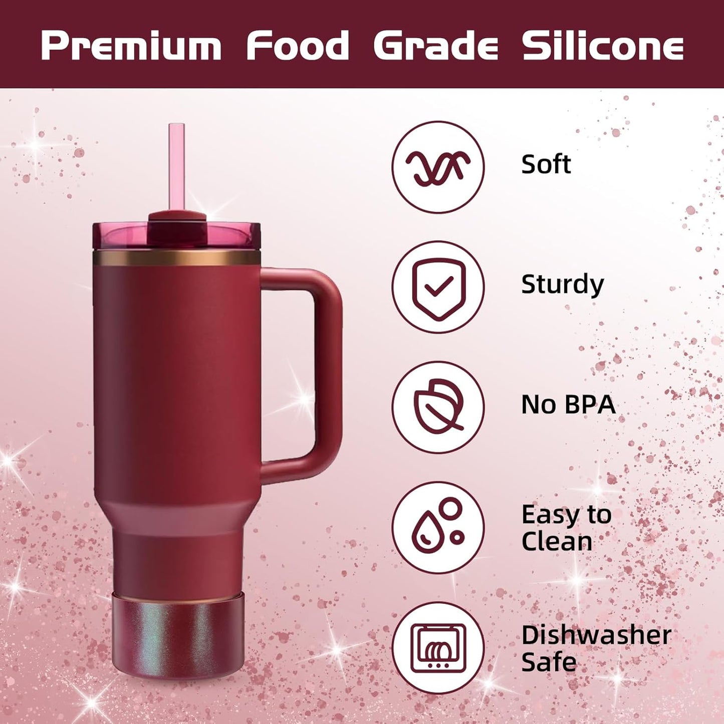 Glossy Gradient Silicone Boot, Compatible with Stanley H2.0 20-40oz & IceFlow 20-30oz, Chameleon Metallic Shimmer Cup Sleeve Protector for Hydroflask and Bottle Bottom with 2.8-3in