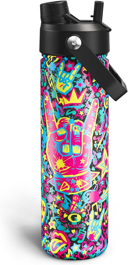 ENCOOL Insulated Water Bottle with Straw Stainless Steel Water Bottle, Leak-Proof, BPA-Free, Double Wall Vacuum Keeps Cold for 24 Hours for Sports, Travel, School (26 oz, Cotton Candy) - Colors B