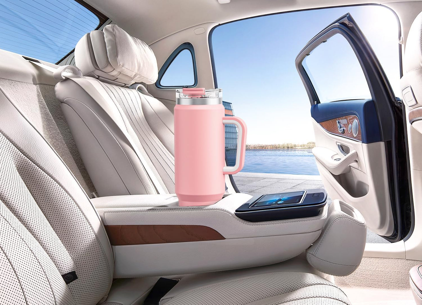 Meoky 32 oz Tumbler with Handle, Insulated Tumbler with Lid and Straw, Stainless Steel Travel Mug, Keeps Cold for 24 Hours, 100% Leak Proof, Fits in Car Cup Holder (Night)